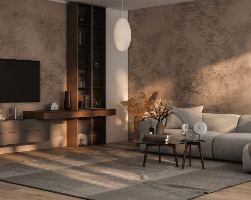 Luxury,Living,Room,In,Warm,Colors.,Brown,Beige,Walls,,Light